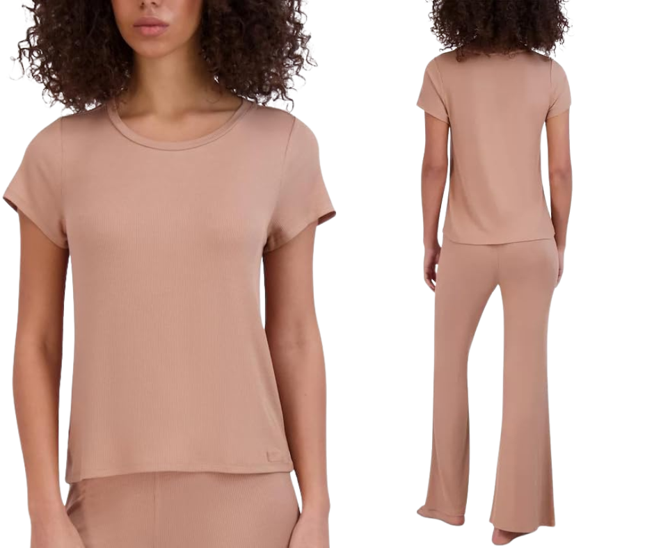 Steve Madden Women's Ribbed Short-Sleeve Sleep Tee Bundle of 2