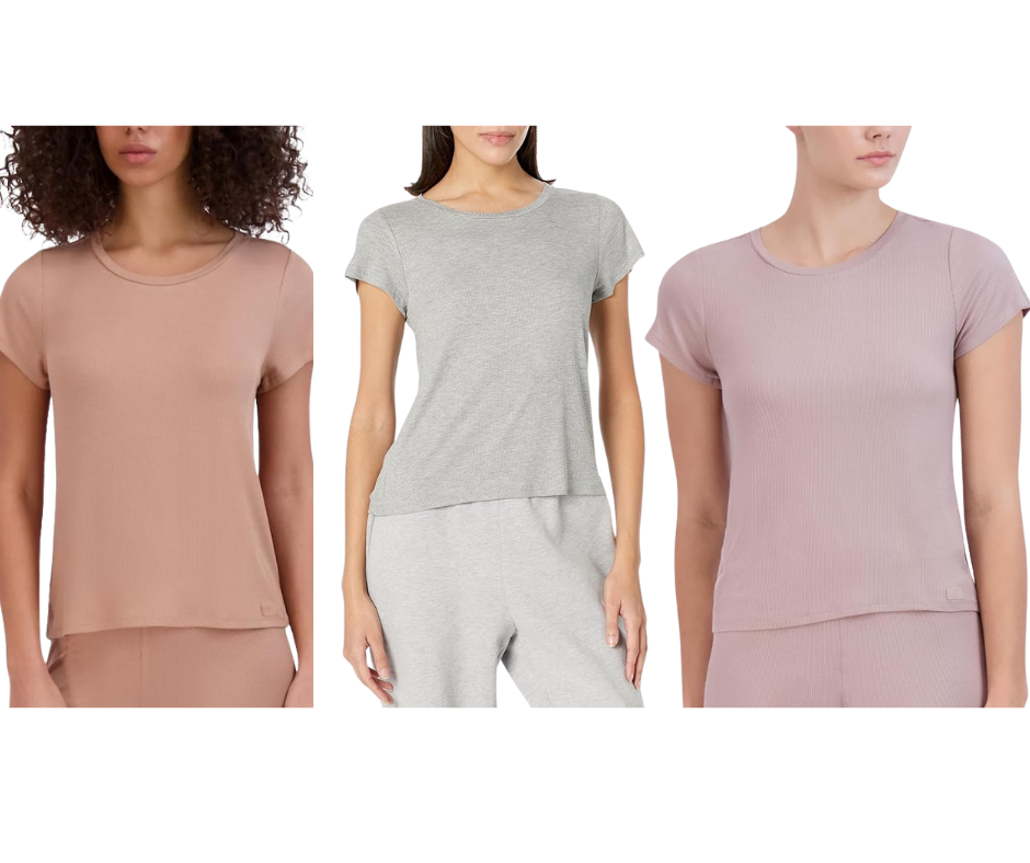 Steve Madden Women's Ribbed Short-Sleeve Sleep Tee Bundle of 2